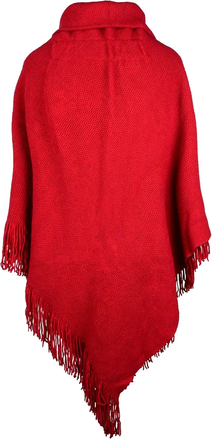 Women's Loose Cloak Poncho With Stylish Trumpet Button,Pullover Wrap