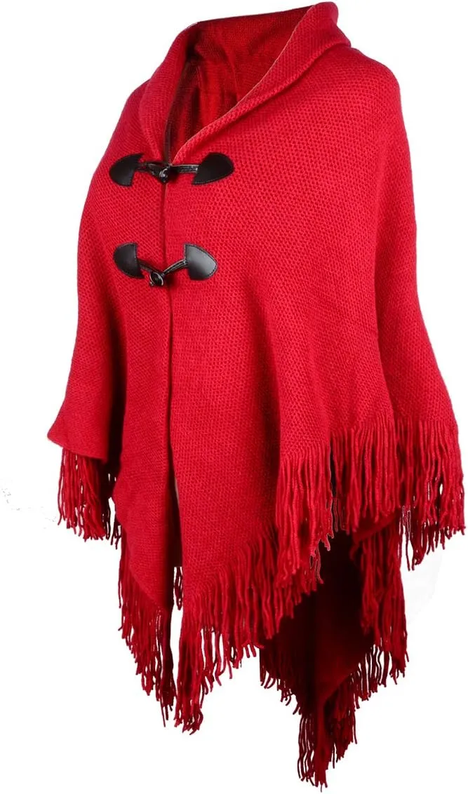 Women's Loose Cloak Poncho With Stylish Trumpet Button,Pullover Wrap