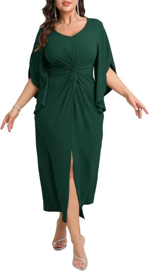 Women's Plus Size Formal Dresses Flowy Flutter Sleeve Bodycon Dress Twist Elegant Cocktail Evening Party Dresses