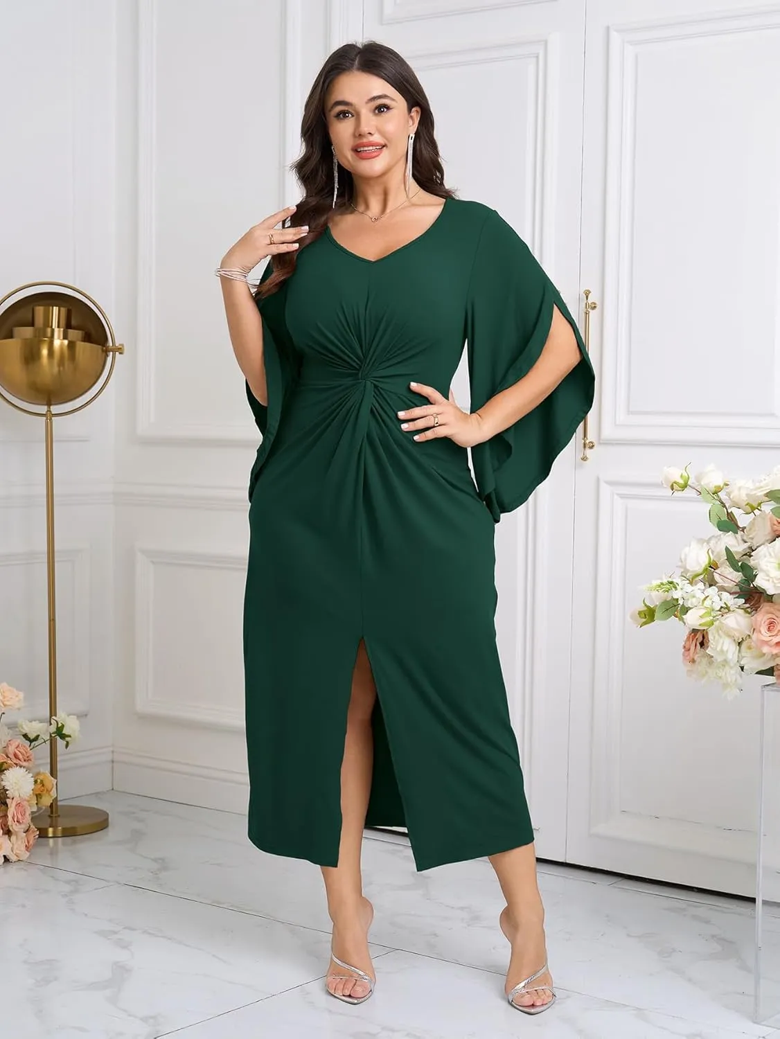 Women's Plus Size Formal Dresses Flowy Flutter Sleeve Bodycon Dress Twist Elegant Cocktail Evening Party Dresses