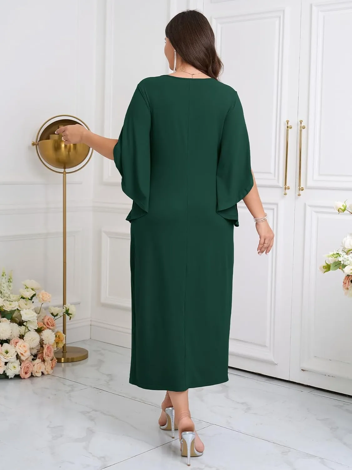 Women's Plus Size Formal Dresses Flowy Flutter Sleeve Bodycon Dress Twist Elegant Cocktail Evening Party Dresses