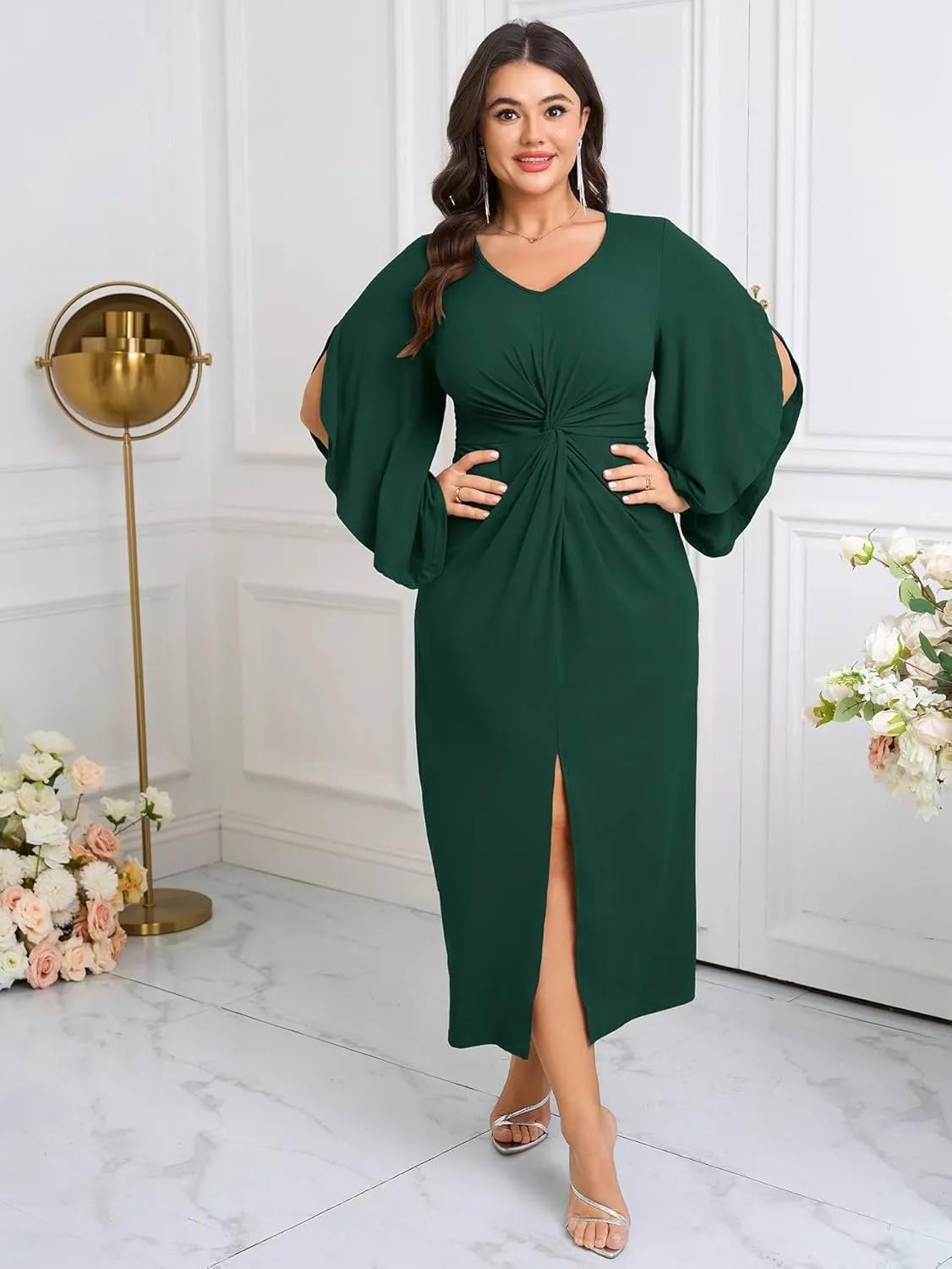 Women's Plus Size Formal Dresses Flowy Flutter Sleeve Bodycon Dress Twist Elegant Cocktail Evening Party Dresses