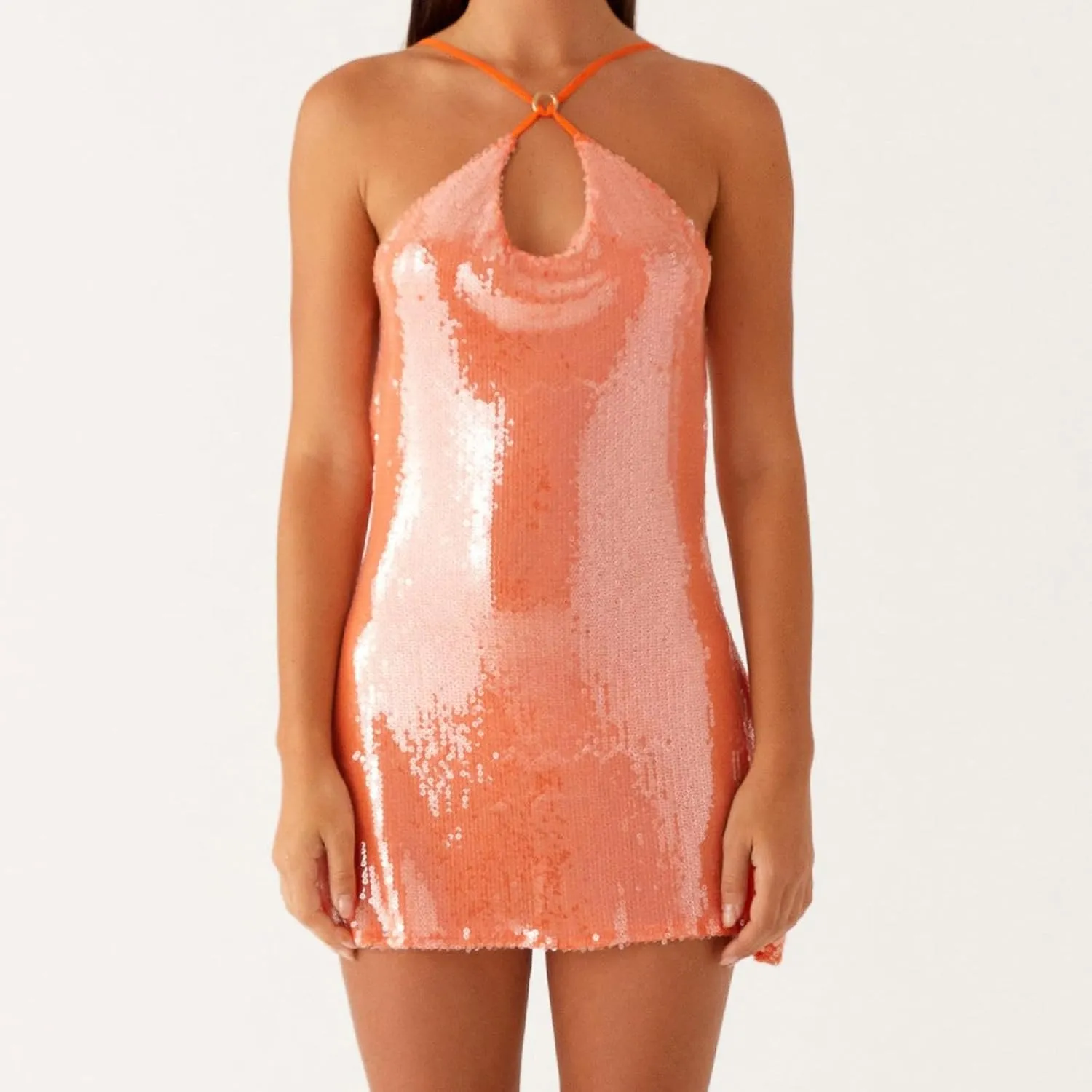 Women's Sexy Halter Sequin Mini Dress Sleeveless Backless Glitter Bodycon Party Club Slim Fit Cami Dress