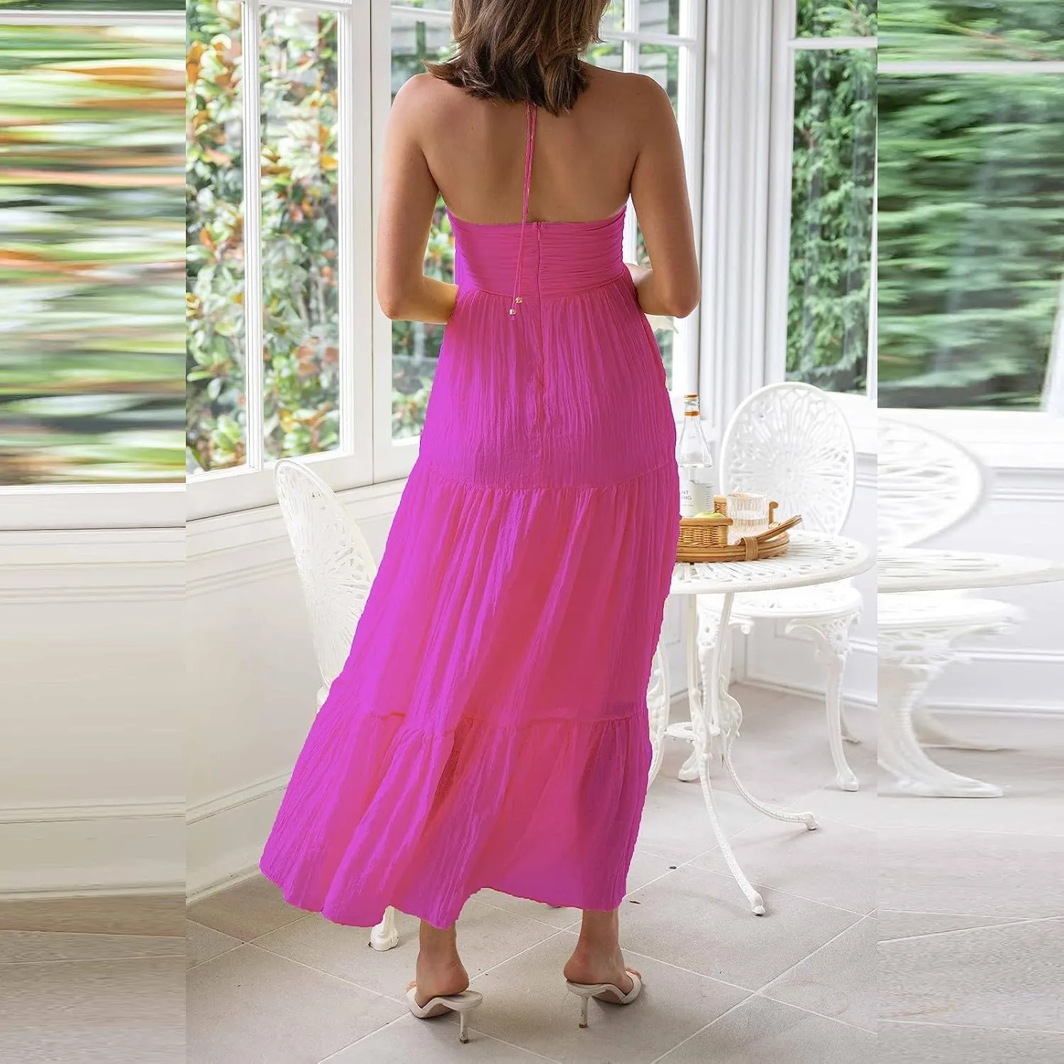 Women's Suspender V Neck Long Patchwork Dress Temperament Off Shoulder Casual Dresses Cute Summer Cute Winter Dresses