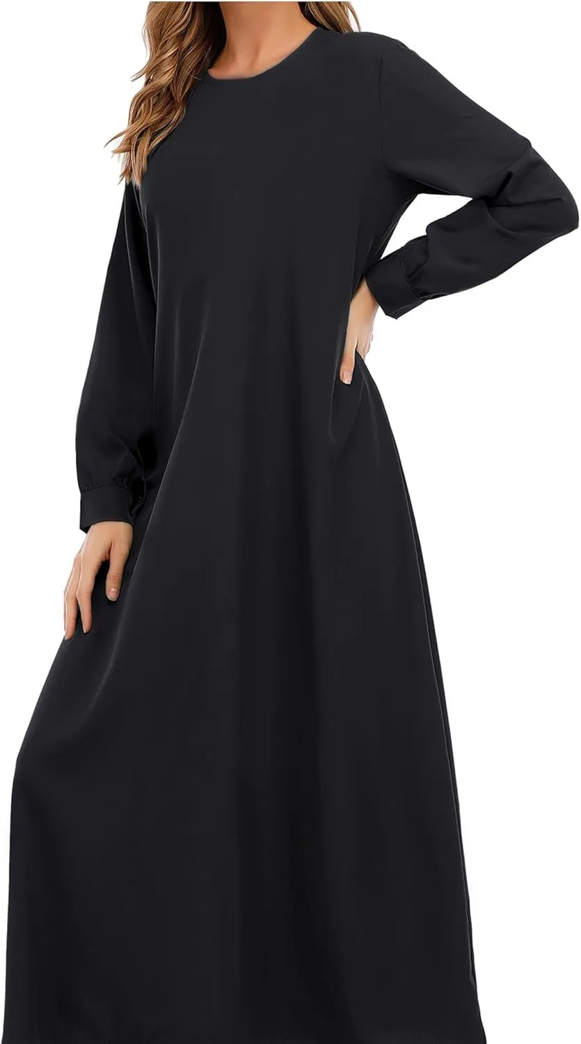 WSPLYSPJY Solid Color Zipper Abaya Muslim Dresses for Women Girls Pockets Islamic Prayer Clothes