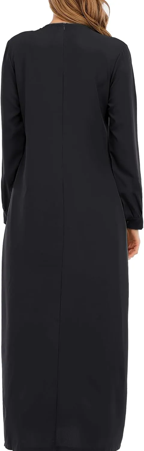 WSPLYSPJY Solid Color Zipper Abaya Muslim Dresses for Women Girls Pockets Islamic Prayer Clothes