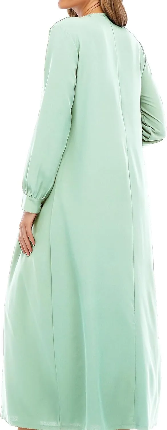 WSPLYSPJY Solid Color Zipper Abaya Muslim Dresses for Women Girls Pockets Islamic Prayer Clothes