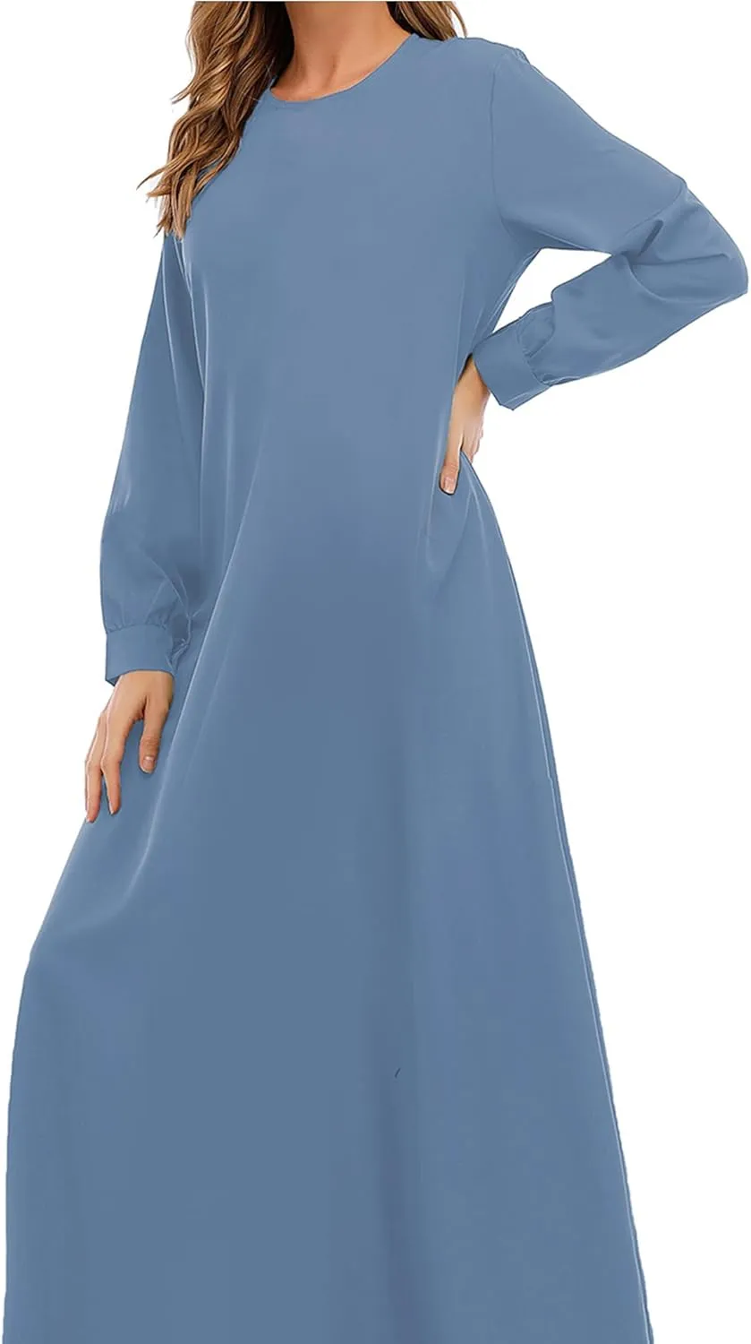 WSPLYSPJY Solid Color Zipper Abaya Muslim Dresses for Women Girls Pockets Islamic Prayer Clothes