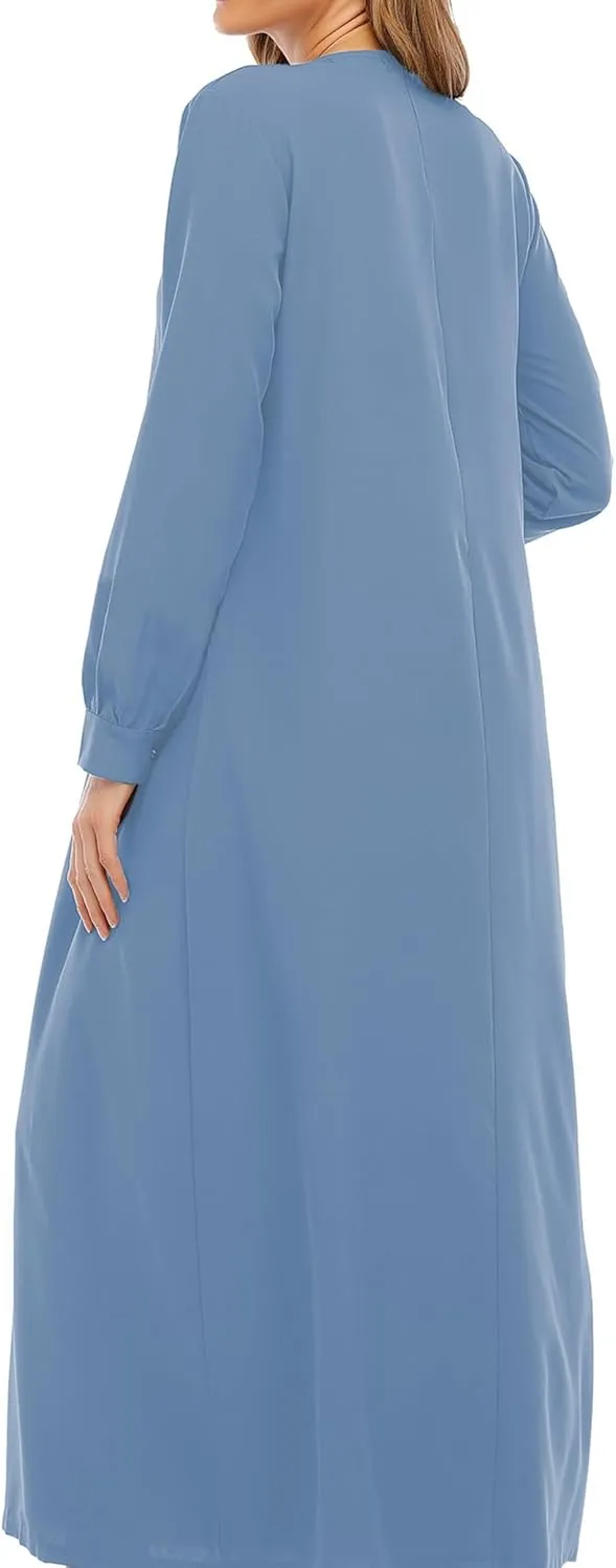 WSPLYSPJY Solid Color Zipper Abaya Muslim Dresses for Women Girls Pockets Islamic Prayer Clothes