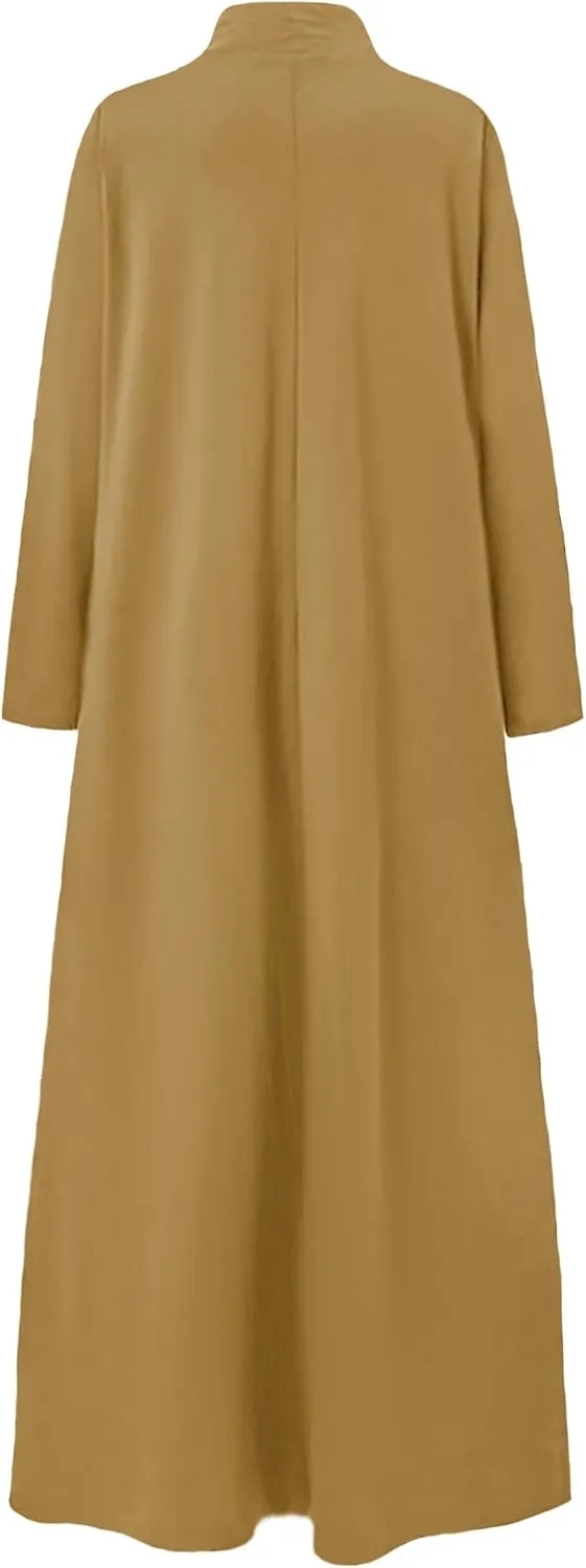 WSPLYSPJY Women Girls High Neck Long Sleeve Abaya Muslim Dress Solid Color Prayer Clothes Islamic Robe