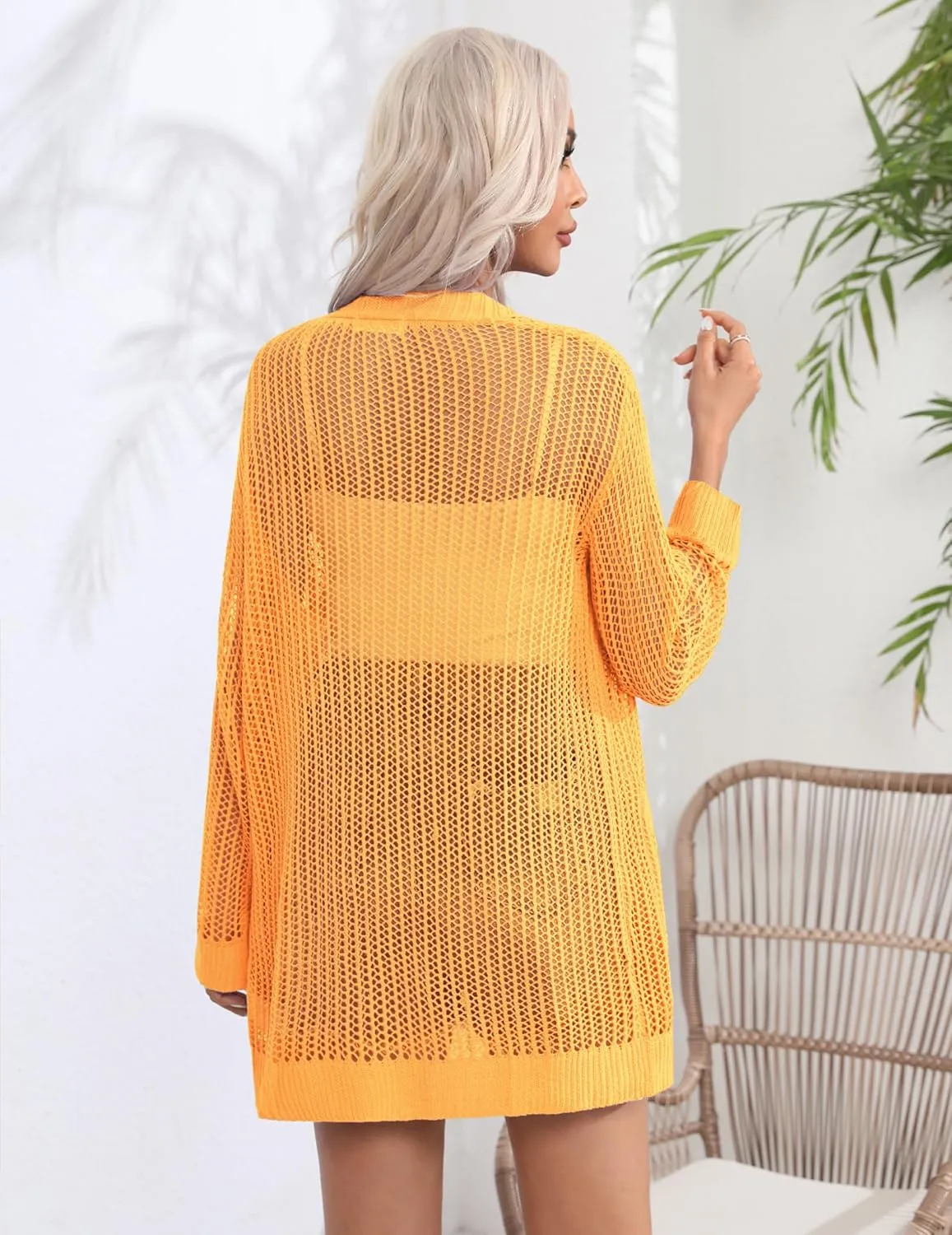 Zeagoo Women 2025 Lightweight Crochet Cardigan Long Sleeve Open Front Knit Sweater Summer Kimono Cover Up with Pockets