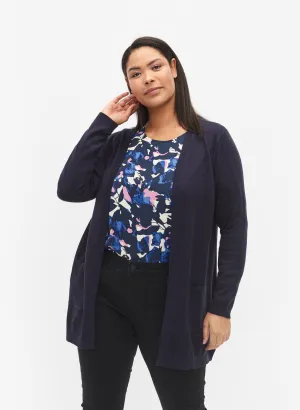 Navy Zizzi Carrie Longline Cardigan for Women