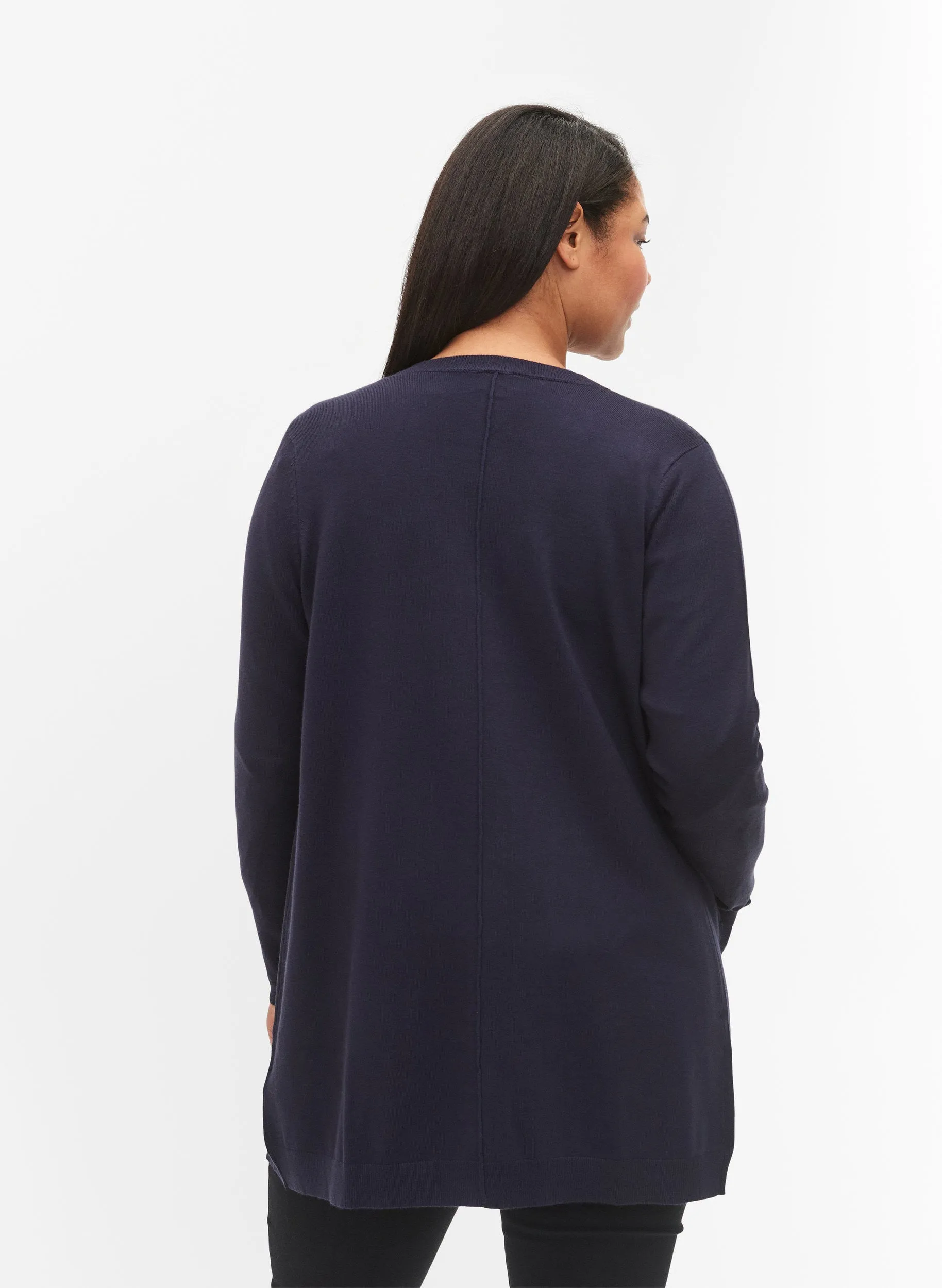 Navy Zizzi Carrie Longline Cardigan for Women